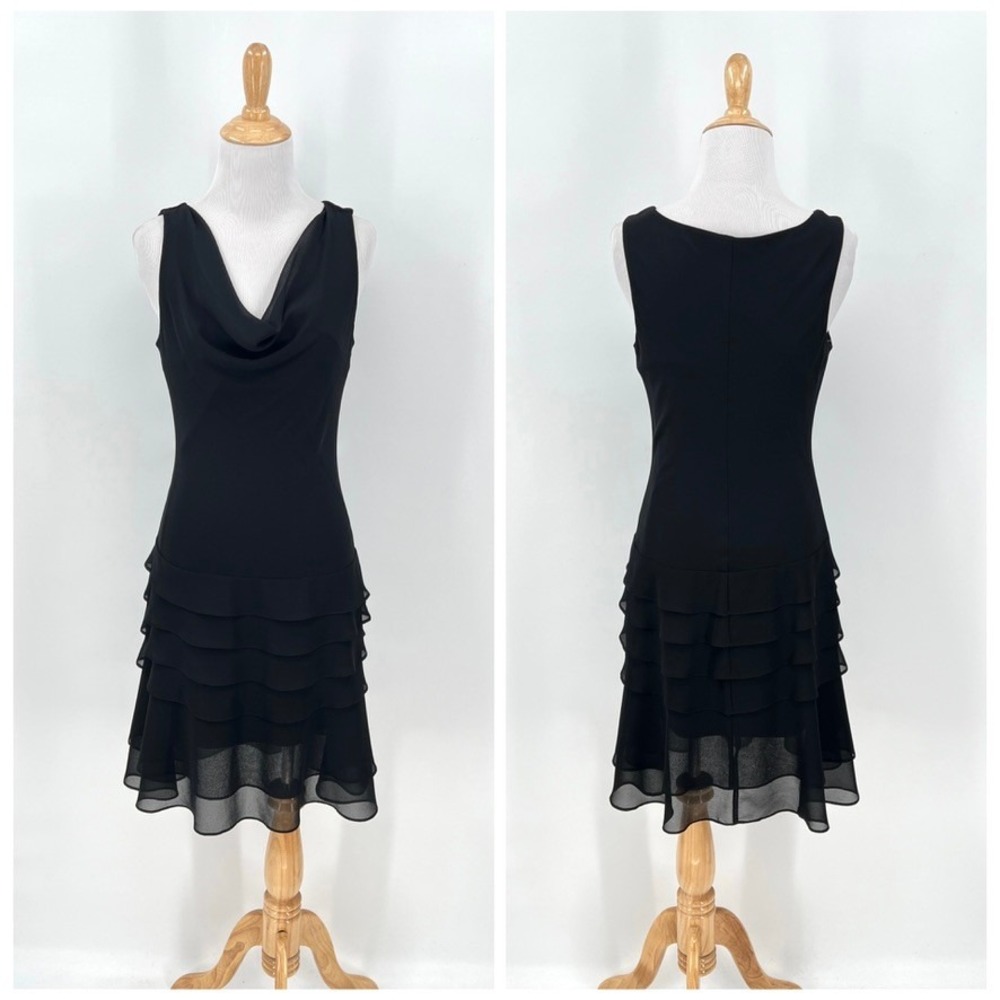 JOSEPH RIBKOFF Vintage Cowl Neck Ruffle Dress Womens 4 Black Party Cocktail Y2K - Picture 1 of 15